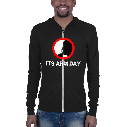 Shh It's Arm Day Unisex zip hoodie Workout Apparel Funny Merchandise