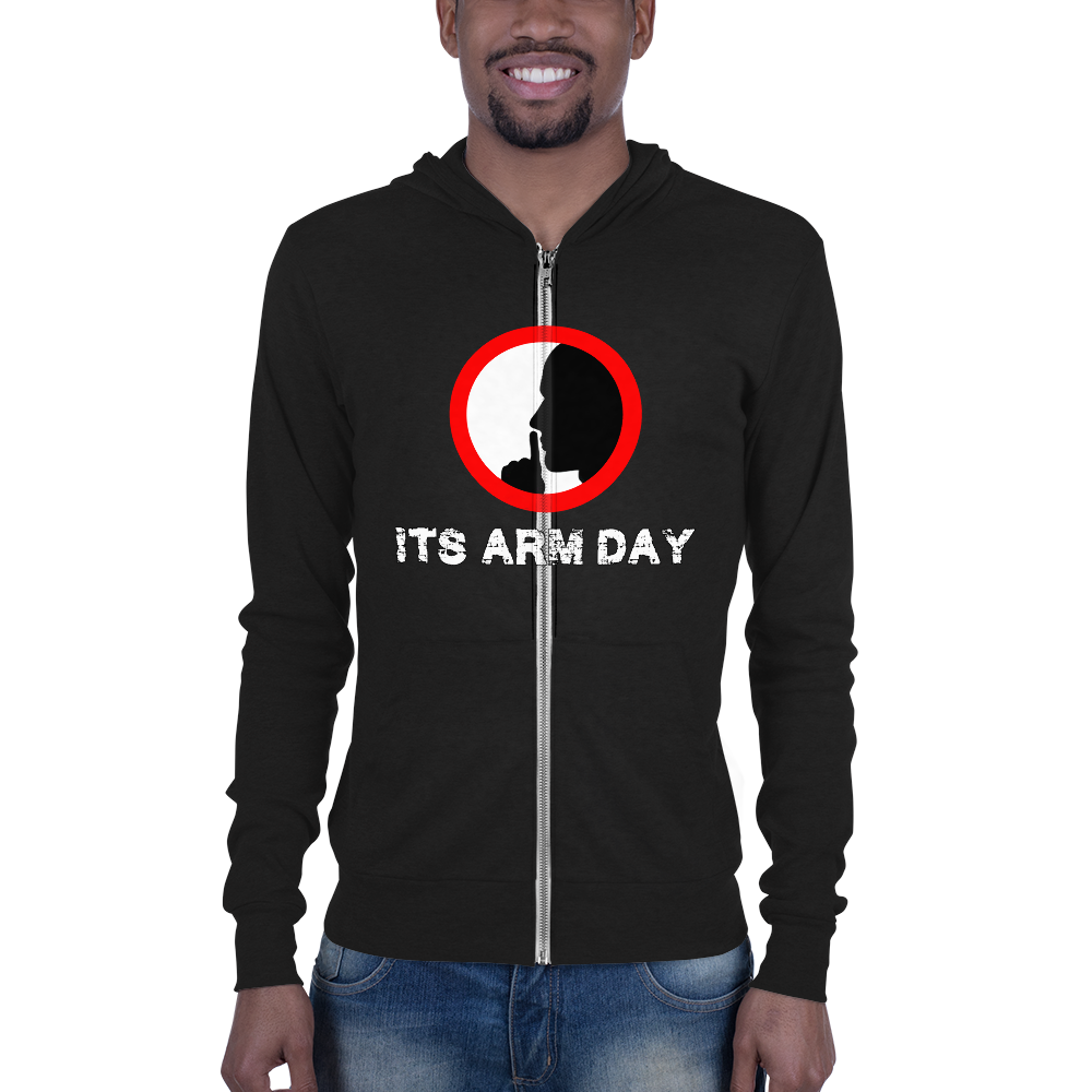 Shh It's Arm Day Unisex zip hoodie Workout Apparel Funny Merchandise